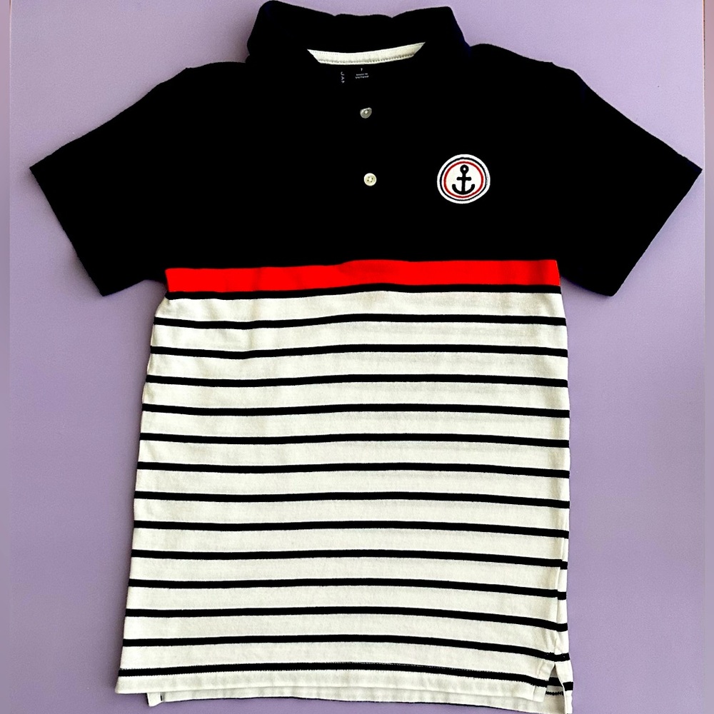 Janie and Jack Kids Boys Polo Shirt Sailor, Blue Red White Stripes, Size 7US